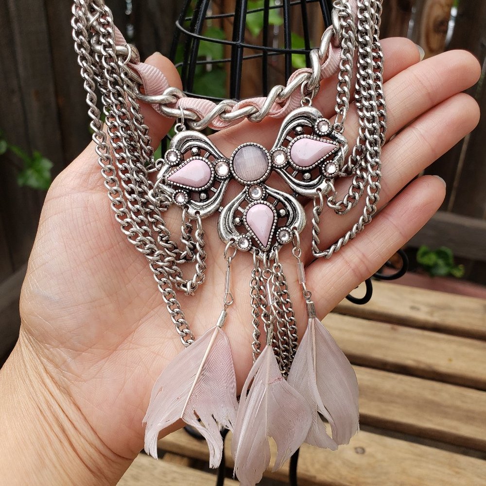 💞HP!💘 Light Pink Rhinestone Statement Necklace